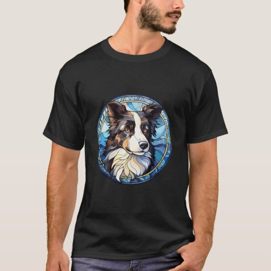 Sweet Stected Glass Australian Shepherd Dog T-Shirt (Vorderseite)