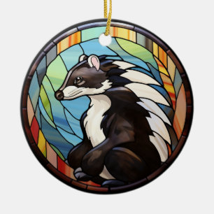 Sweet Stected Glass Skunk Keramik Ornament
