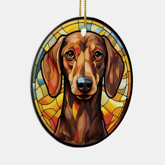 Sweet Stined Glass Dachsund Dog Keramik Ornament (Rechts)