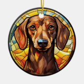 Sweet Stined Glass Dachsund Dog Keramik Ornament (Vorne)