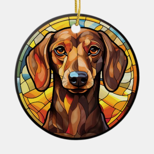 Sweet Stined Glass Dachsund Dog Keramik Ornament (Vorne)
