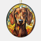 Sweet Stined Glass Dachsund Dog Keramik Ornament (Links)