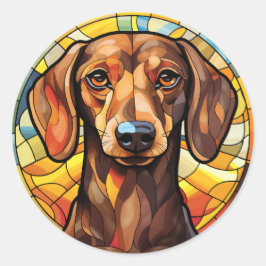 Sweet Stined Glass Dachsund Dog Runder Aufkleber