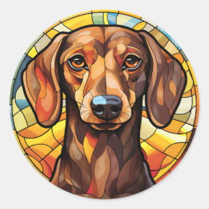 Sweet Stined Glass Dachsund Dog Runder Aufkleber