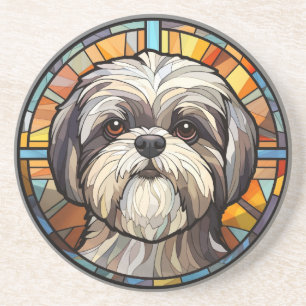 Sweet Stined Glass Dog Shih Tsu Getränkeuntersetzer
