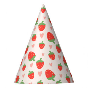 Sweet Strawberries & Hearts Party Hat Partyhütchen