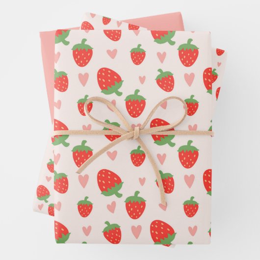 Sweet Strawberries & Hearts Wrapping Paper Set Geschenkpapier Set (Beispiel)