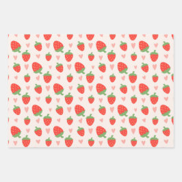 Sweet Strawberries & Hearts Wrapping Paper Set Geschenkpapier Set