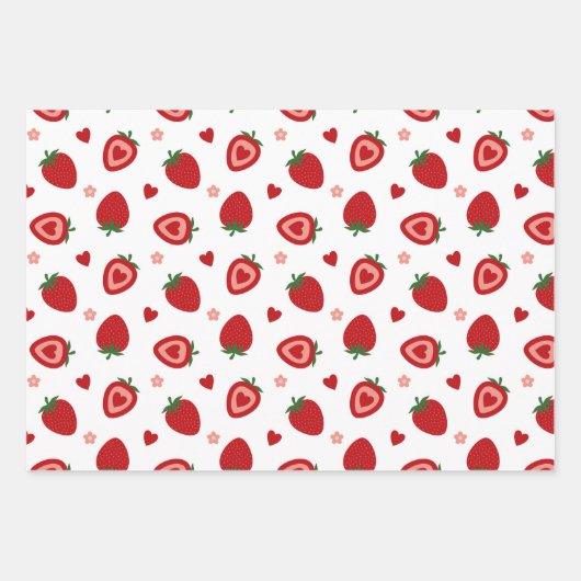 Sweet Strawberries Muster Geschenkpapier Set (Vorderseite)