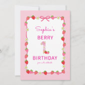 Sweet Strawberry 1. Geburtstag Einladung (Vorderseite)