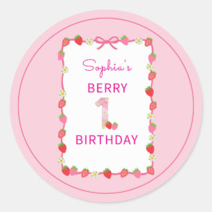 Sweet Strawberry 1. Geburtstag Einladung Runder Aufkleber