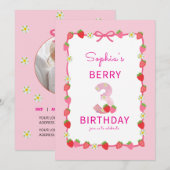 Sweet Strawberry 3. Geburtstag Einladung (Vorne/Hinten)