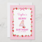 Sweet Strawberry 4. Geburtstag Einladung (Vorderseite)