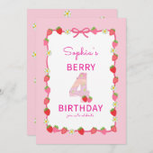 Sweet Strawberry 4. Geburtstag Einladung (Vorne/Hinten)