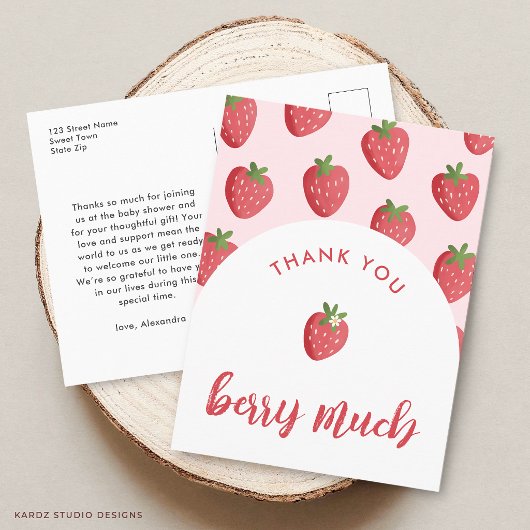 Sweet Strawberry Baby Dusche Danke Postcard Postkarte