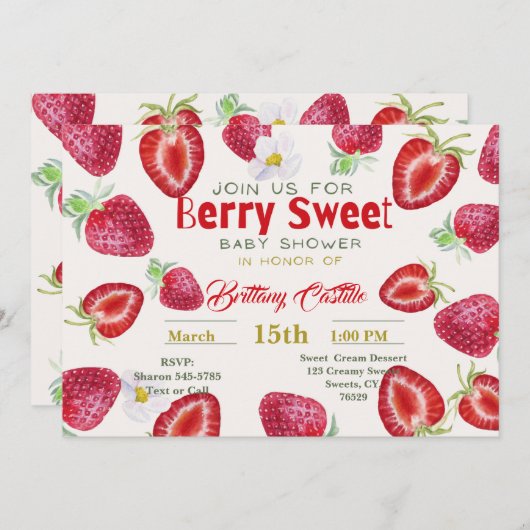 Sweet Strawberry Baby Dusche Einladung (Vorne/Hinten)