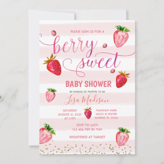 Sweet Strawberry Baby Dusche Einladung (Vorderseite)