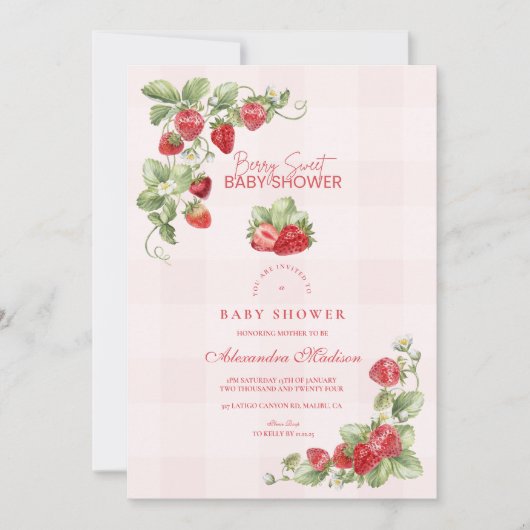 Sweet Strawberry Baby Dusche Einladung (Vorderseite)