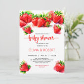 Sweet Strawberry Baby Dusche Einladung (Stehend Vorderseite)