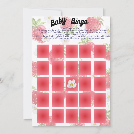 Sweet Strawberry Baby Shower Games Bingo and Trait Einladung (Rückseite)