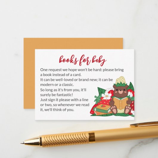 Sweet Strawberry Bear bringen Bücher Kinderdusche Begleitkarte (Vorderseite/Rückseite Beispiel)