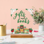 Sweet Strawberry Bear gibt Bücher Kinderdusche Acrylschild (Hochzeit)