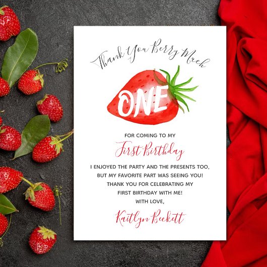 Sweet Strawberry Berry Erster Geburtstag Dankeskarte