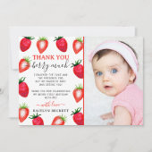 Sweet Strawberry Berry Erster Geburtstag Foto Dankeskarte (Vorderseite)