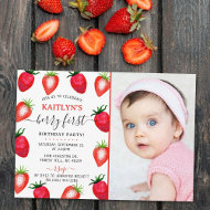 Sweet Strawberry Berry Erster Geburtstag Foto Einladung