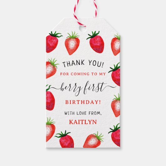 Sweet Strawberry Berry Erster Geburtstag Geschenkanhänger (Vorderseite)