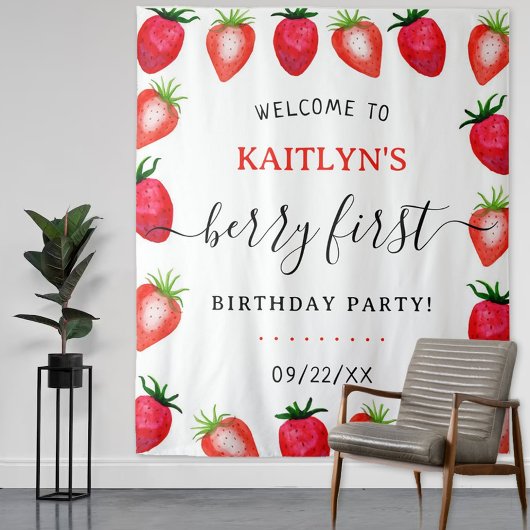 Sweet Strawberry Berry Erster Geburtstag Party Wandteppich