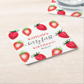 Sweet Strawberry Berry Erster Geburtstag Rechteckiger Pappuntersetzer (angewinkelt)