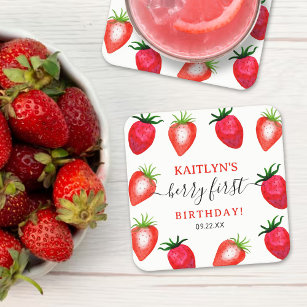 Sweet Strawberry Berry Erster Geburtstag Rechteckiger Pappuntersetzer