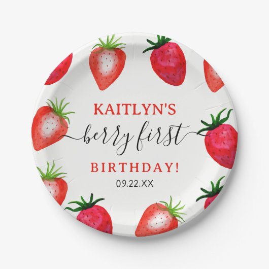 Sweet Strawberry Berry First 1st Birthday Pappteller (Vorderseite)