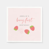Sweet Strawberry Berry First Girl 1. Geburtstag Serviette (Vorderseite)