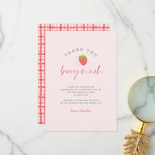 Sweet Strawberry Berry Much Script Geburtstag Dankeskarte (Vorderseite/Rückseite Beispiel)