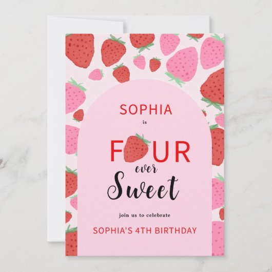 Sweet Strawberry Birthday Einladung (Vorderseite)