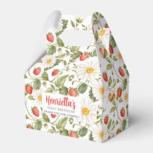 Sweet Strawberry First Birthday Favor Box Geschenkschachtel (Vorderseite)