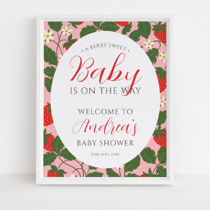 Sweet Strawberry Floral Girl Baby Dusche Willkomme Poster