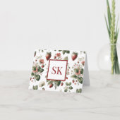 Sweet Strawberry & Floral Muster Custom Monogram Dankeskarte (Vorderseite)
