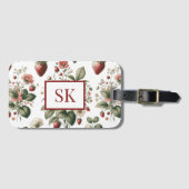 Sweet Strawberry & Floral Muster Custom Monogram Gepäckanhänger (Vorderseite (Horizontal))