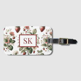 Sweet Strawberry & Floral Muster Custom Monogram Gepäckanhänger