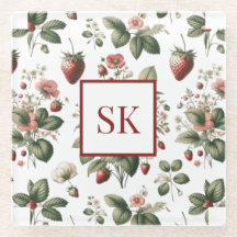 Sweet Strawberry & Floral Muster Custom Monogram