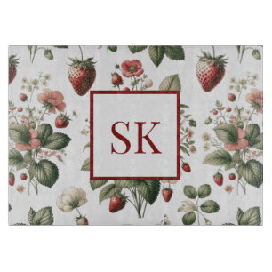 Sweet Strawberry & Floral Muster Custom Monogram Schneidebrett