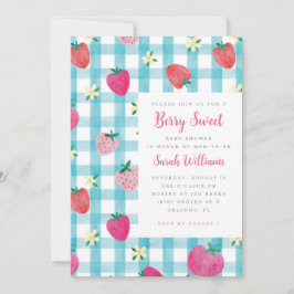 Sweet Strawberry Gingham Baby Shower Einladung