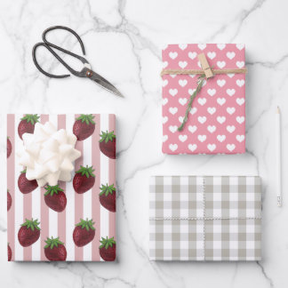 Sweet Strawberry Gingham Liebe Wrapping Paper Shee Geschenkpapier Set