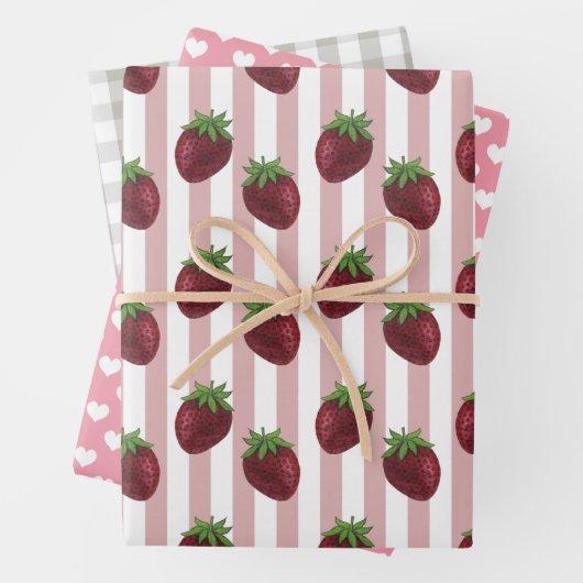 Sweet Strawberry Gingham Liebe Wrapping Paper Shee Geschenkpapier Set (Beispiel)