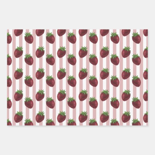 Sweet Strawberry Gingham Liebe Wrapping Paper Shee Geschenkpapier Set (Vorderseite)