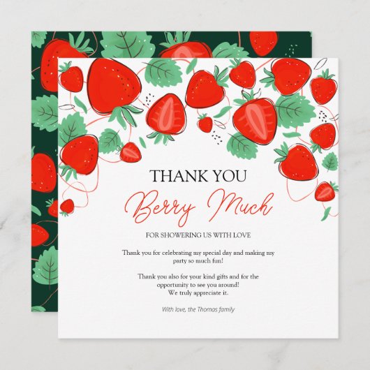 Sweet Strawberry Girl Babydusche Dankeskarte (Vorne/Hinten)