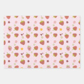 Sweet Strawberry Herz Karierter Hintergrund Geschenkpapier Set (Vorderseite 2)